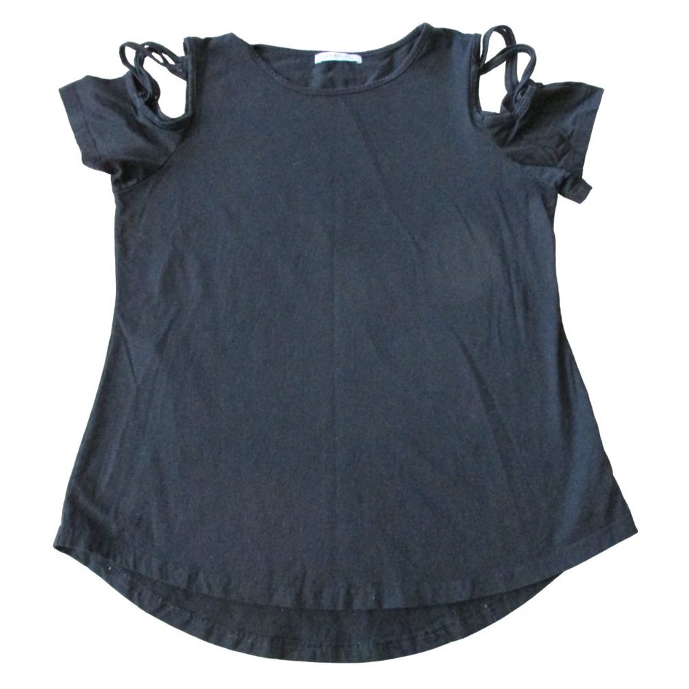 Adreamly Pullover Shirt Womens Large Black Short Sleeve Round Neck Blouse Top